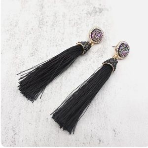 BNIB BaubleBar Black/Gold Tassel Drop Earrings w/Multicolor Beaded Post 3" Drop